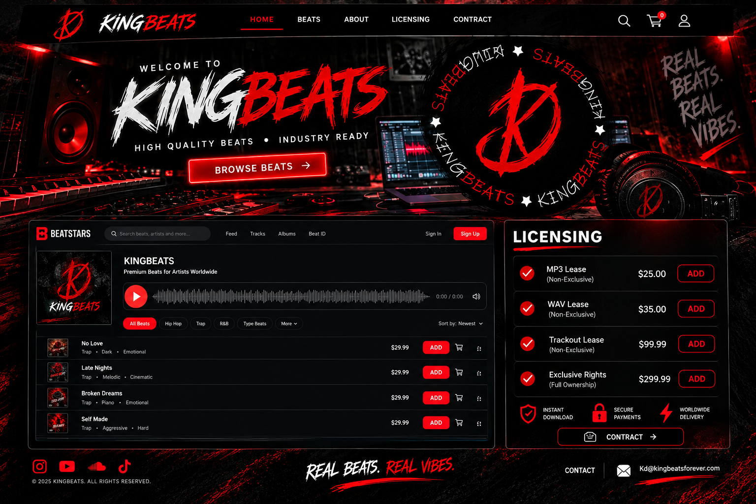 KINGBEATS website mockup
